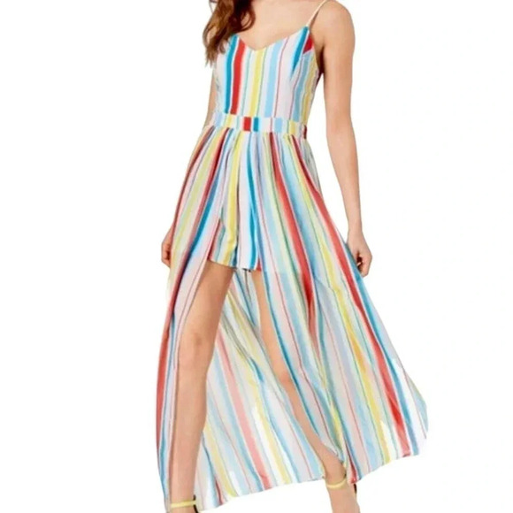 XOXO Romper Sexy Boho Maxi Dress Multicolor Strips Adjustable Strap Women Size M - Picture 1 of 8